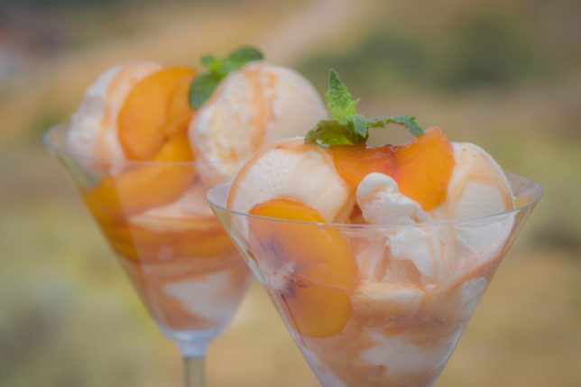 Boozy Peach Sauce with Ice Cream