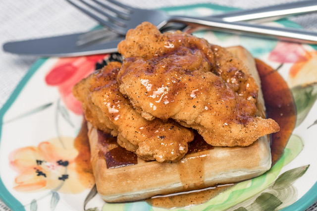 Shortcut Chicken ‘N’ Waffles with Spicy Maple Glaze